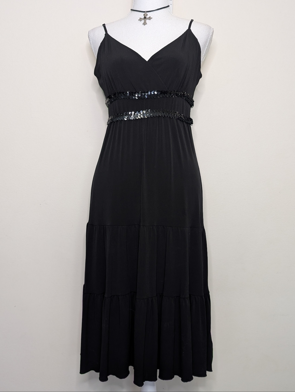 Esprit Black Sequin-Waist Midi Dress With Tiered Skirt